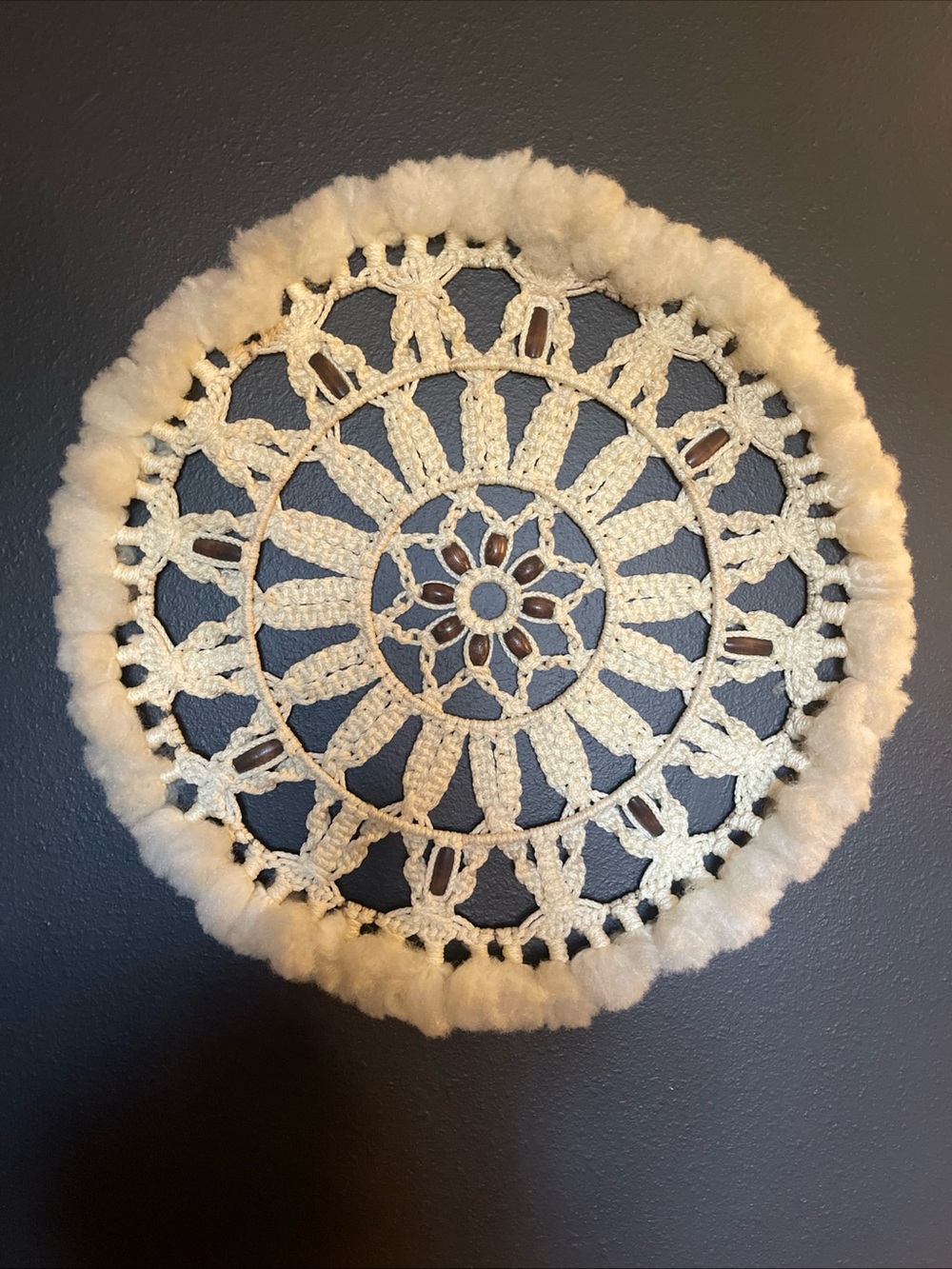 Giant Vintage Handmade 70s Macrame Wreath Hoop Mandala Wall Decor Bead Bohemian